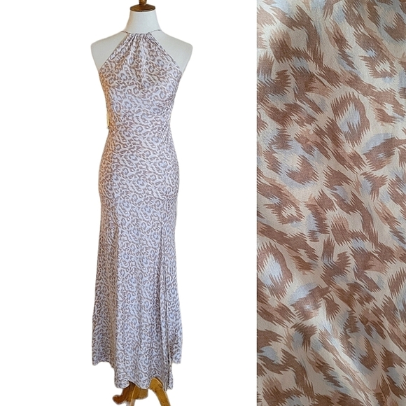 Victoria's Secret Silk Y2K Blue Cream and White Leopard Print Maxi Slip Dress - Picture 2 of 9